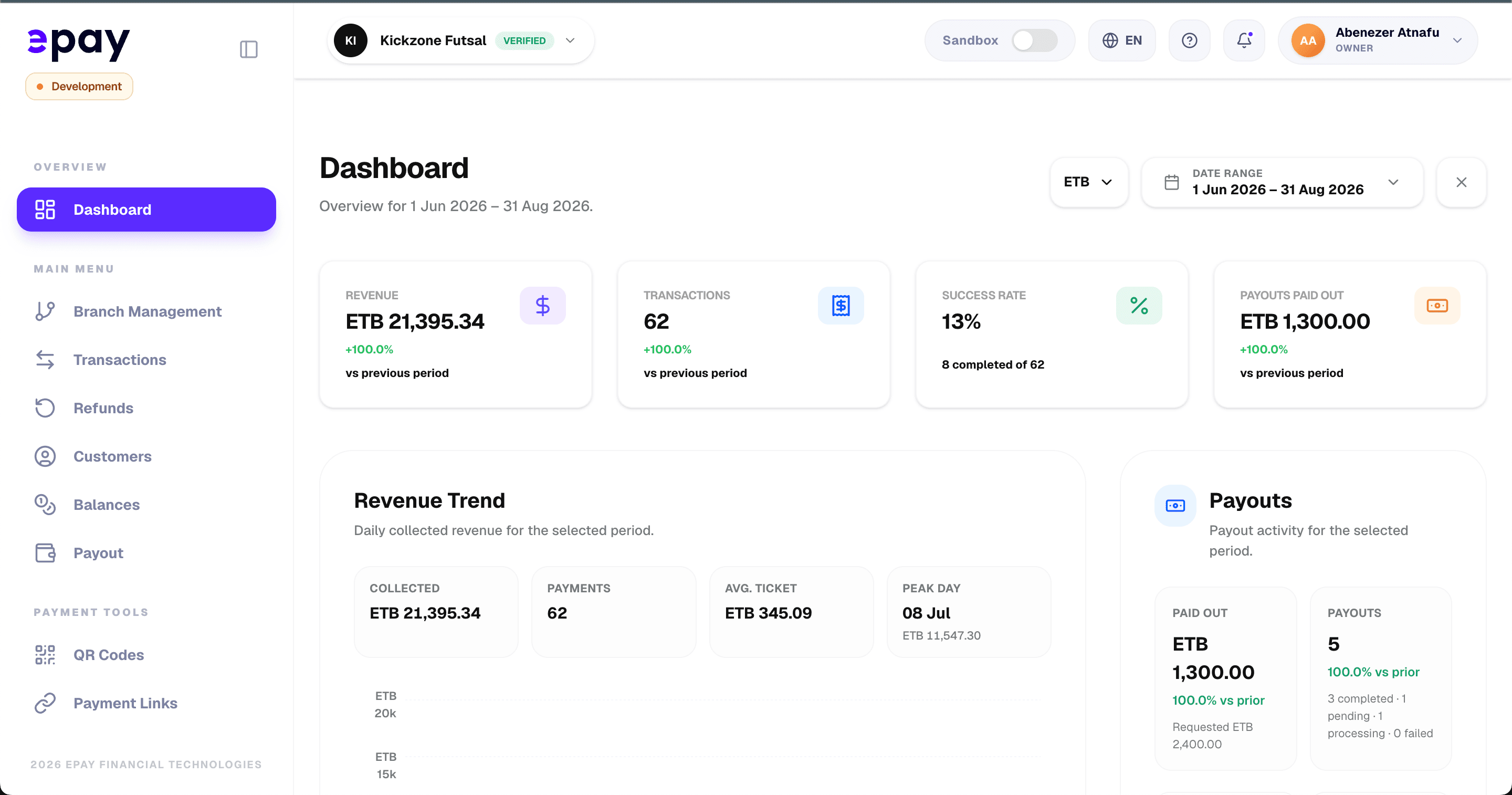 Merchant dashboard